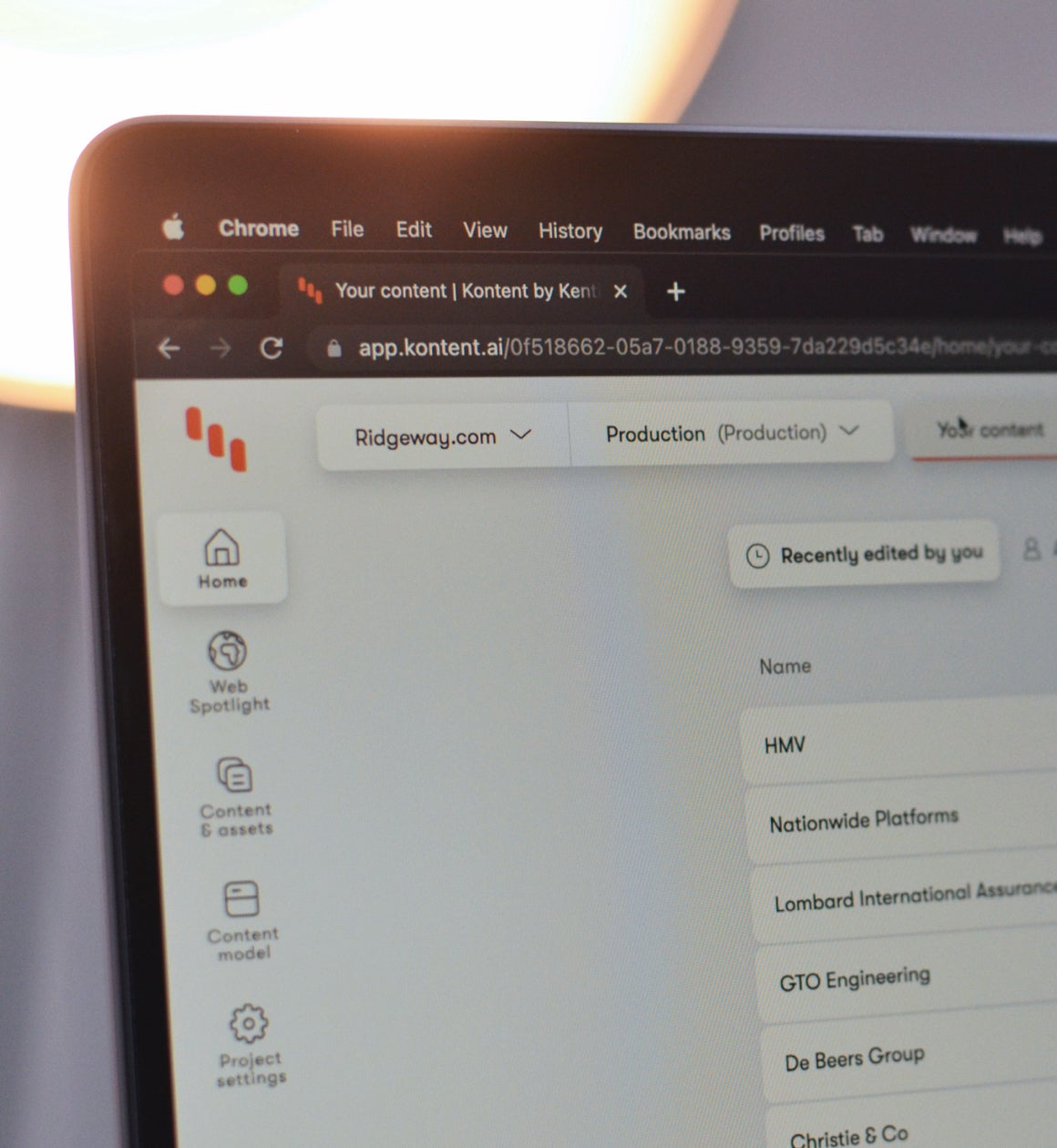 Laptop with Kentico Kontent dashboard open