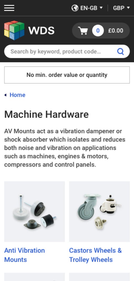 WDS product category page design