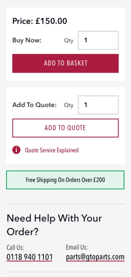 GTO Engineering checkout page designs