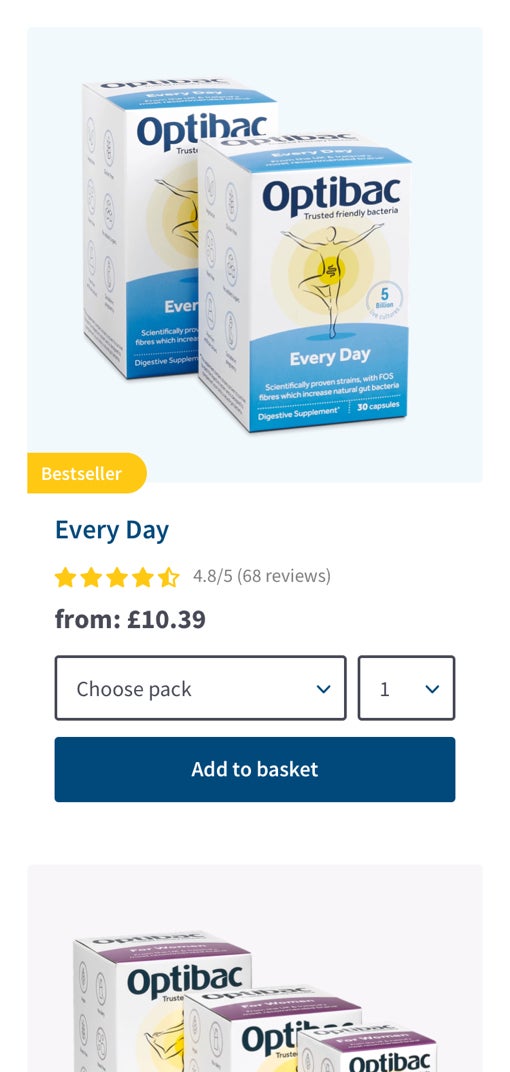 Optibac product list design