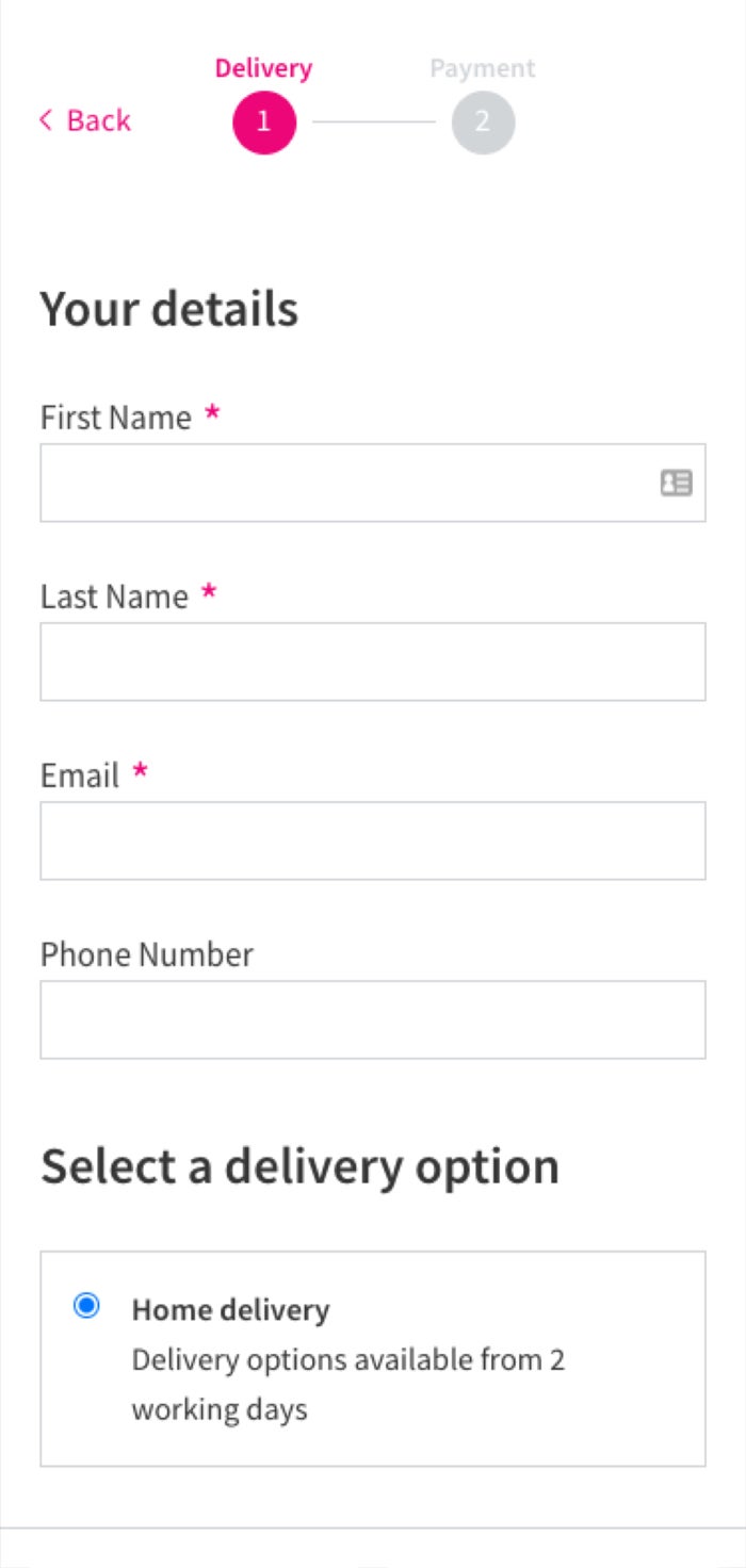 hmv checkout delivery design for mobile