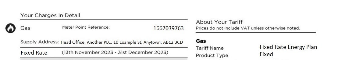 An MPRN number on a gas bill. A 10 digit number on a bill shown as "Meter Point Reference".