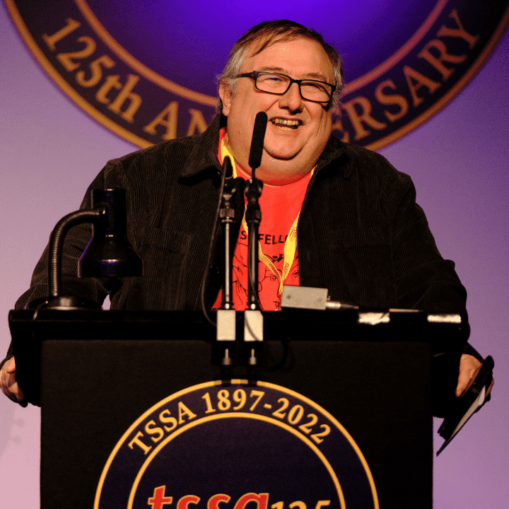 Mick Carney TSSA President speaking at TSSA125 event