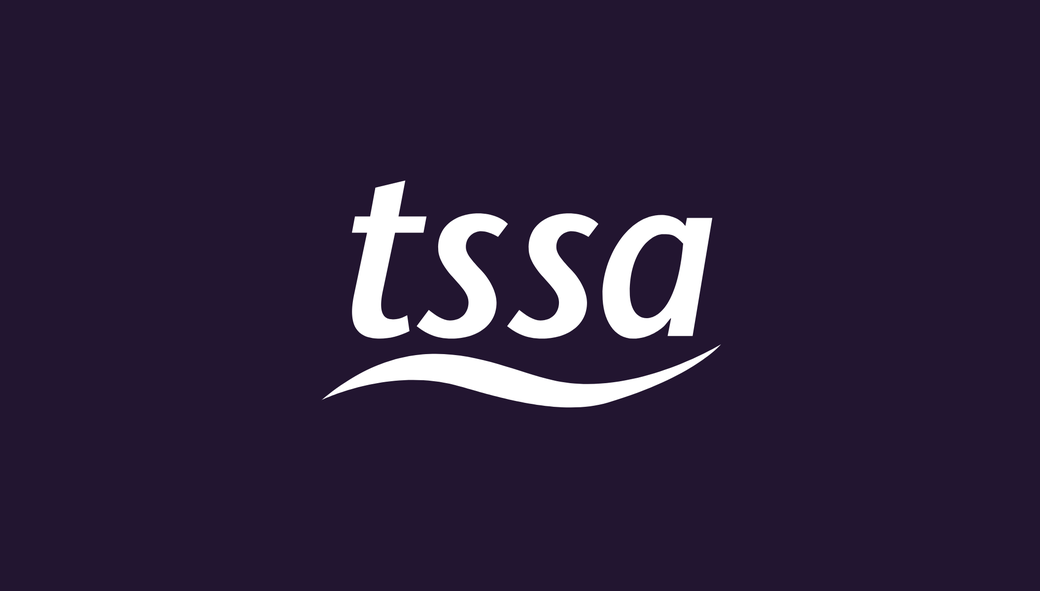A white TSSA logo on a black background