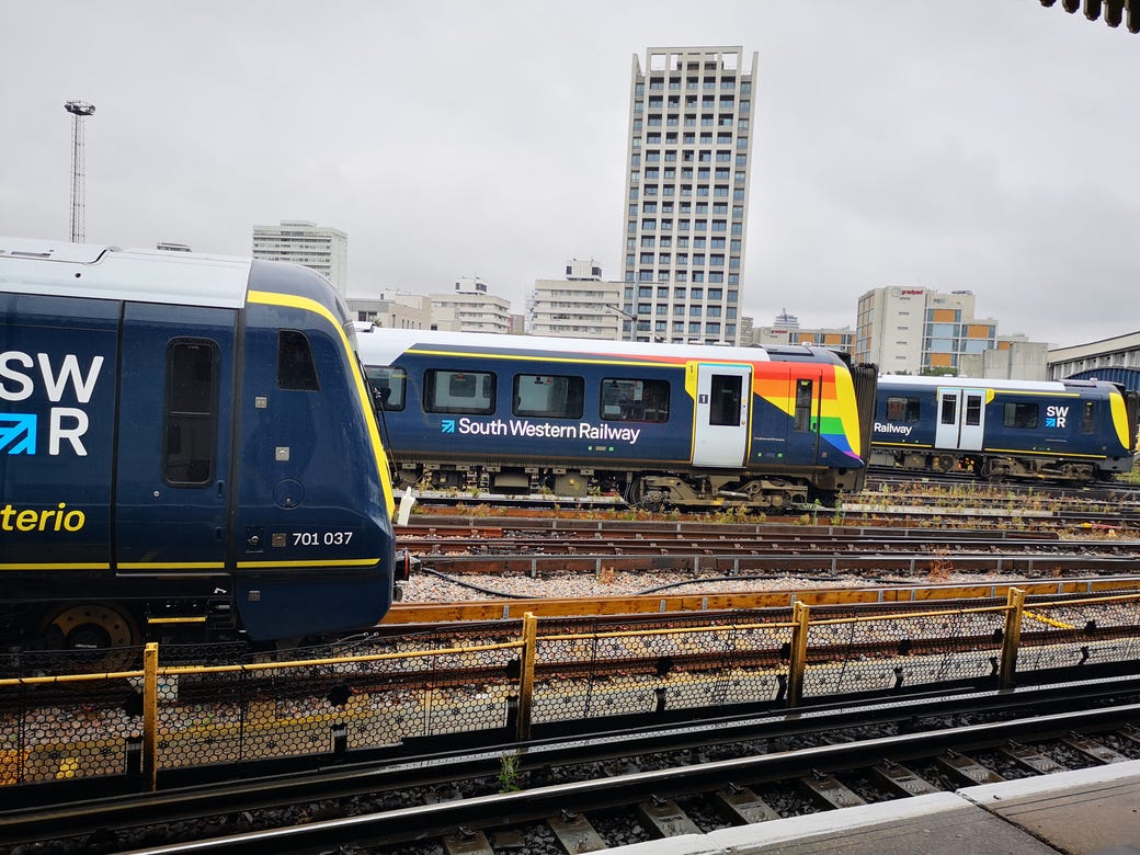 Three SWR trains in sidings 