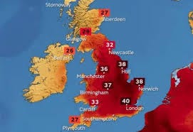 Map of Britain's heatwave 2026