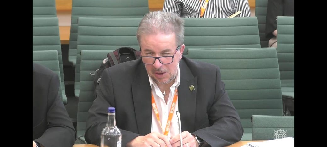 TSSA's Rob Jenks speaking to MPs at the Transport SC