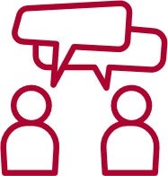 Two abstract figures in a conversation