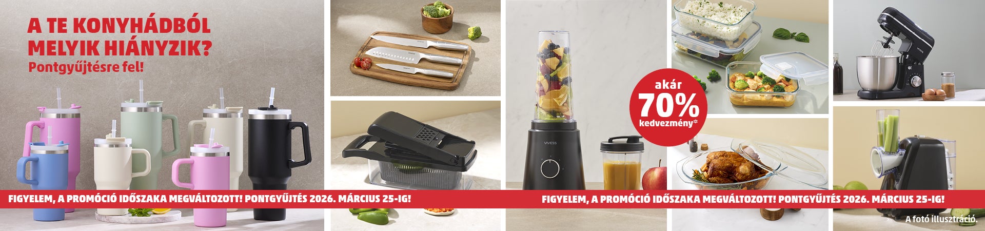A te konyhádból melyik hiányzik? Mindenki, aki 2026. január 8. és március 18. között a PENNY-ben vásárol, és összegyűjt legalább 8 hűségpontot, kedvezményesen viheti haza a VIVESS ételtárolók és konyhai eszközök egyikét.