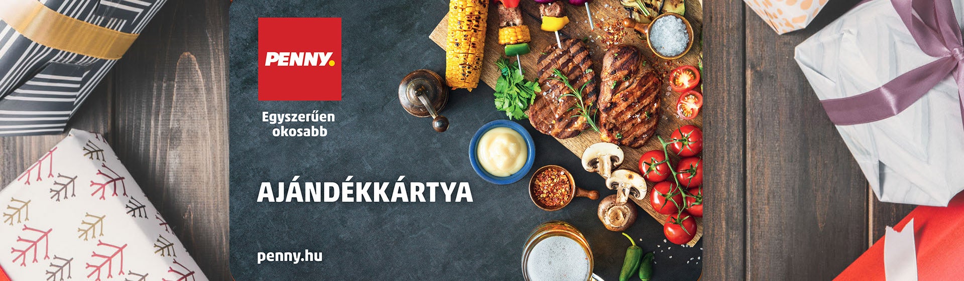 PENNY Ajándékkártya képe - szürke kártya, PENNY logoval és ajándékkártya felirattal. 