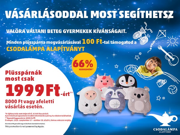 vásárlásoddal most segíthetsz valóra váltani beteg gyerekek kívánságait. Plüsspárnák most csak 1999ft-ért 8000 ft vagy afeletti vásárlás esetén. 