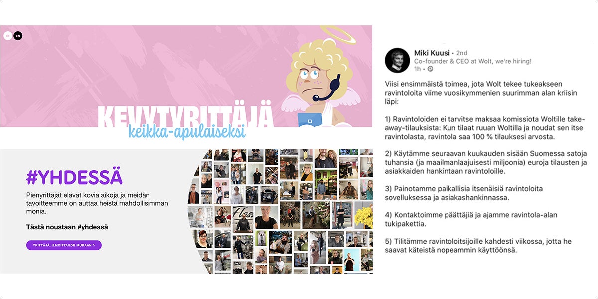 Telia, Wolt ja Korona-apu