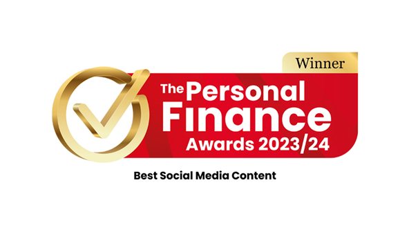 Logo for personal finance awards, winner 2023/2024 best social media content