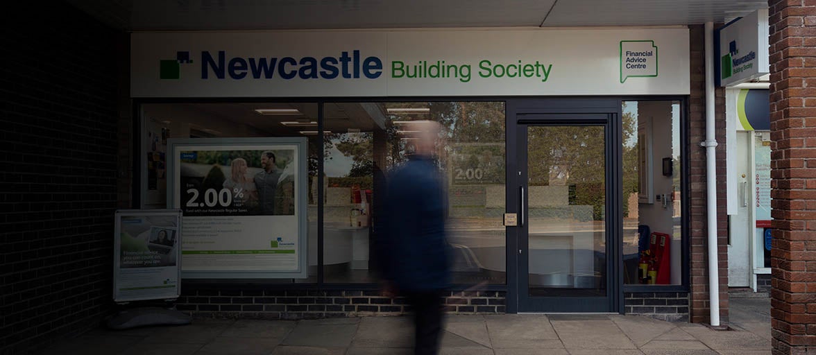 Photo of the exterior of Ponteland branch. With a gradient added to the left hand side of the image. 