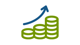 A green and blue graph with a blue arrow