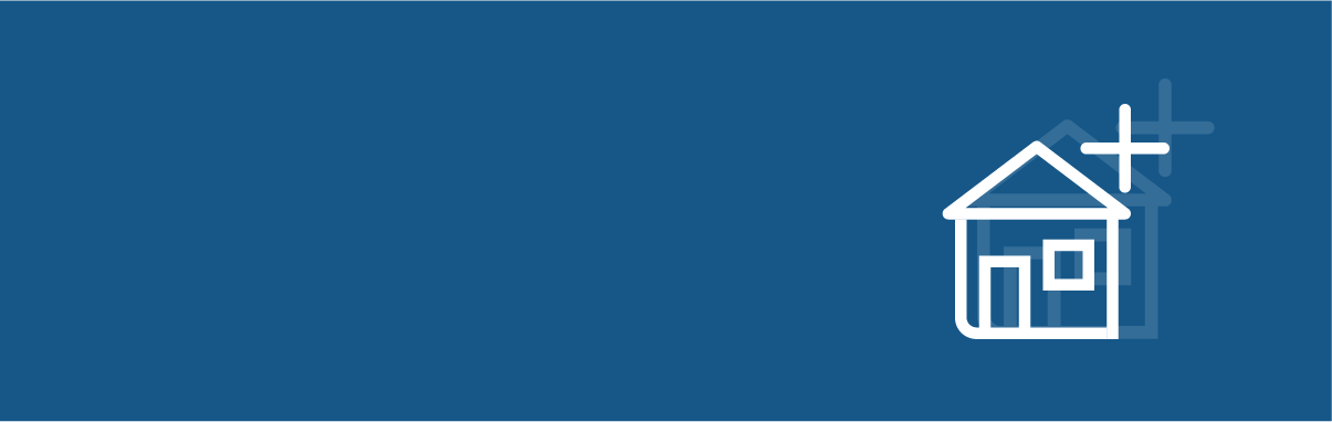 A blue background with white house icon and plus sign