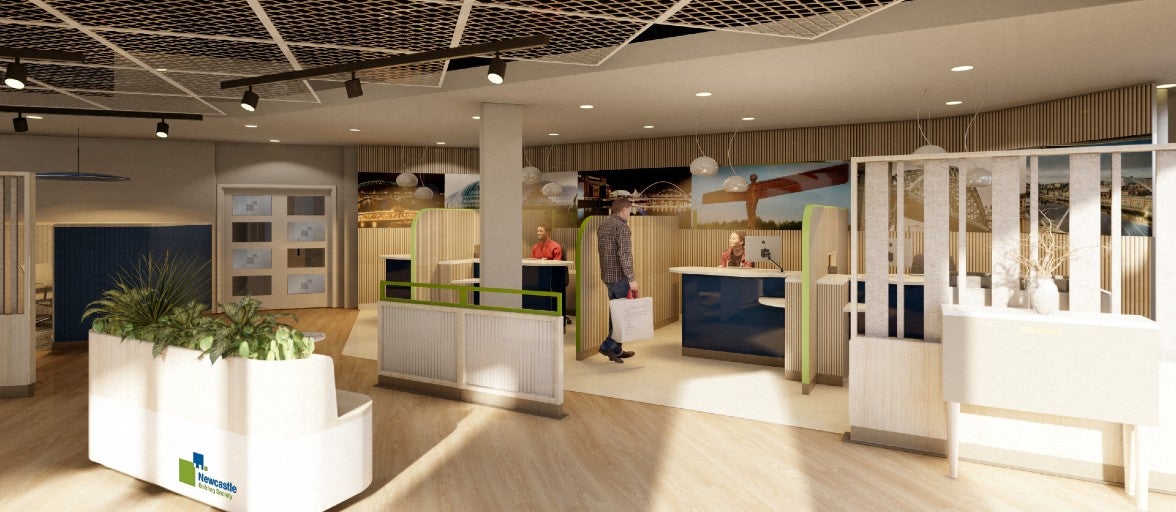 CGI image of what the new Newcastle Building Society Monument branch interior will look like.