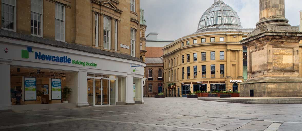 Exterior photo of Newcastle Building Society's Monument branch.