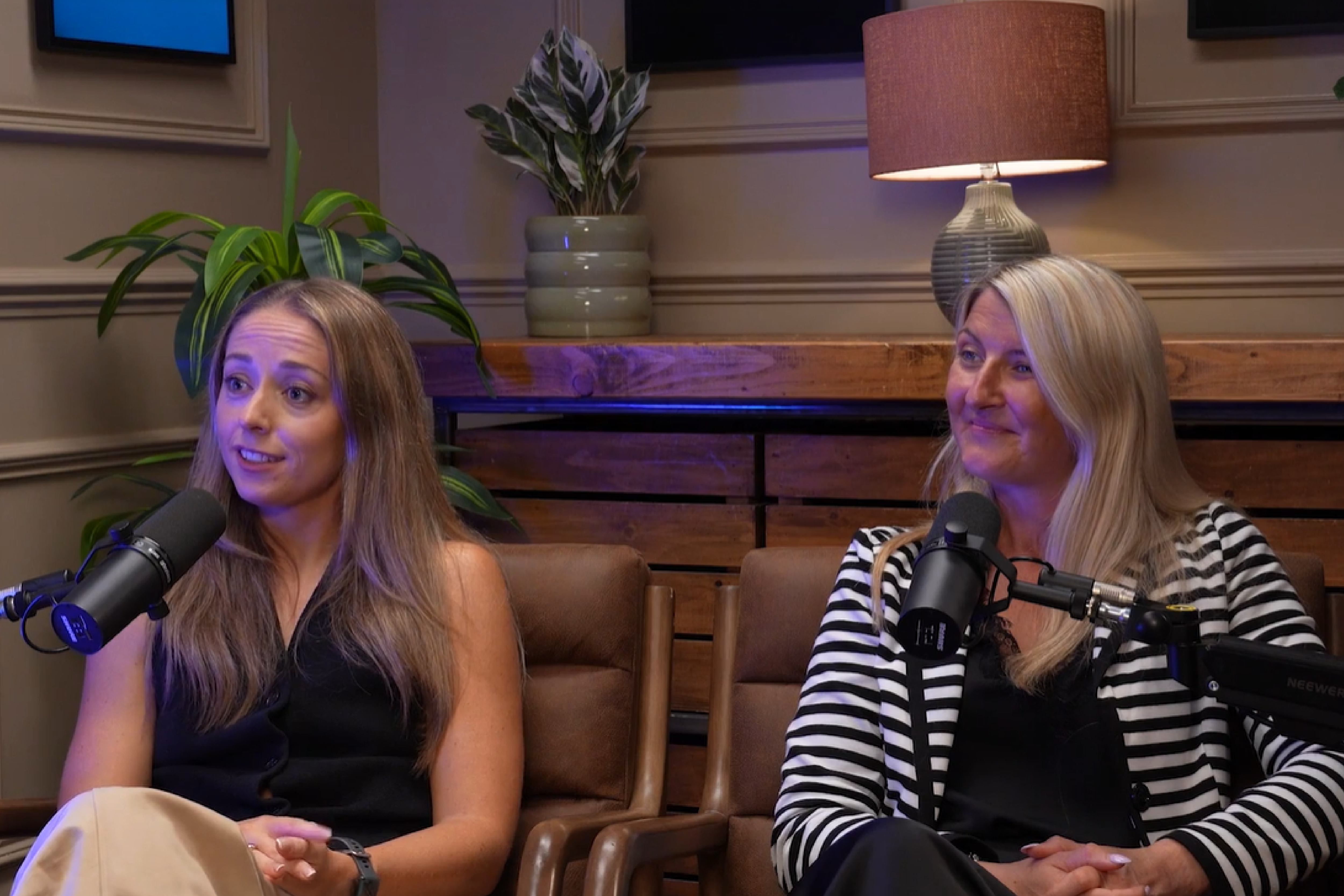 Two women filming podcast 