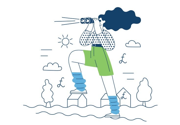 A graphic of an explorer holding up some binoculars.