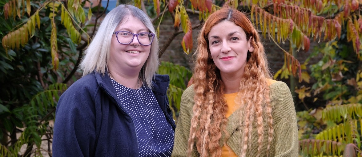 Emma Dixon, Customer Service Adviser from our Carlisle Branch, stood in the community garden at Tullie with the Community Engagement Producer there.