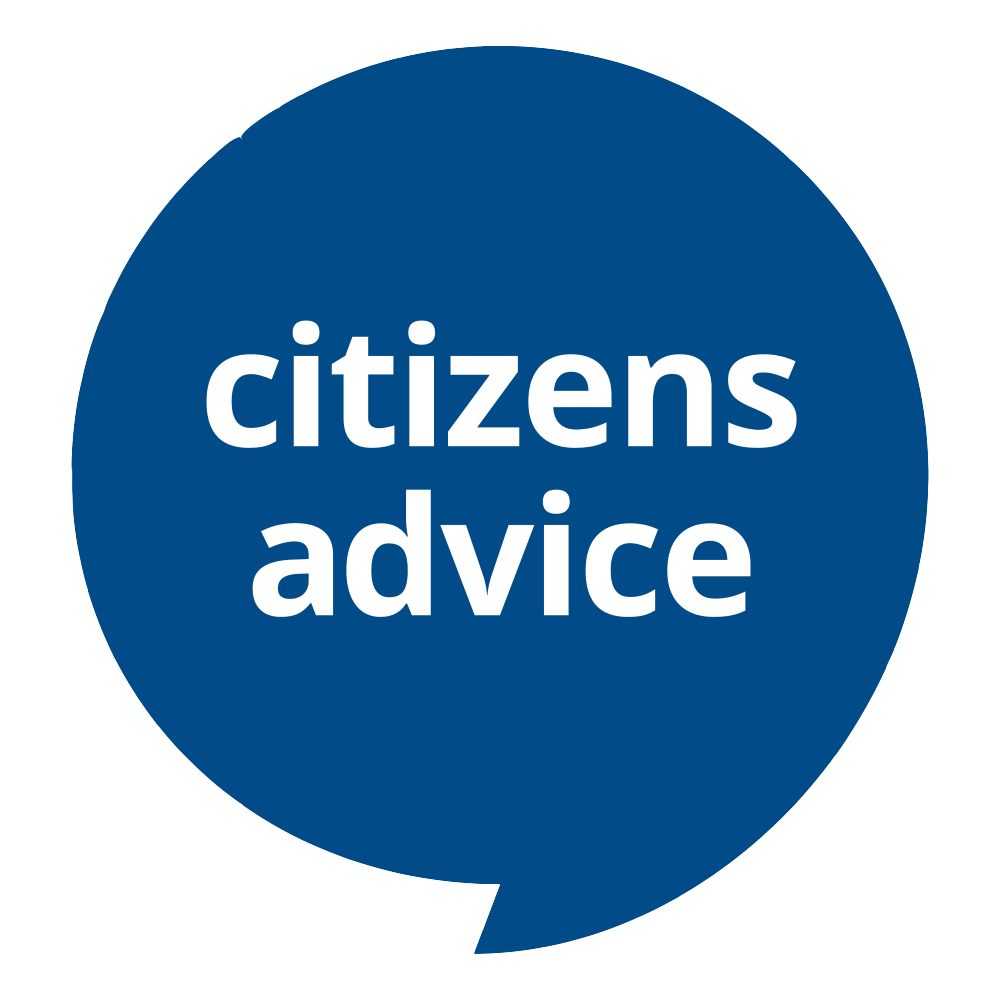 Blue speech bubble with Citizens Advice written in white. 