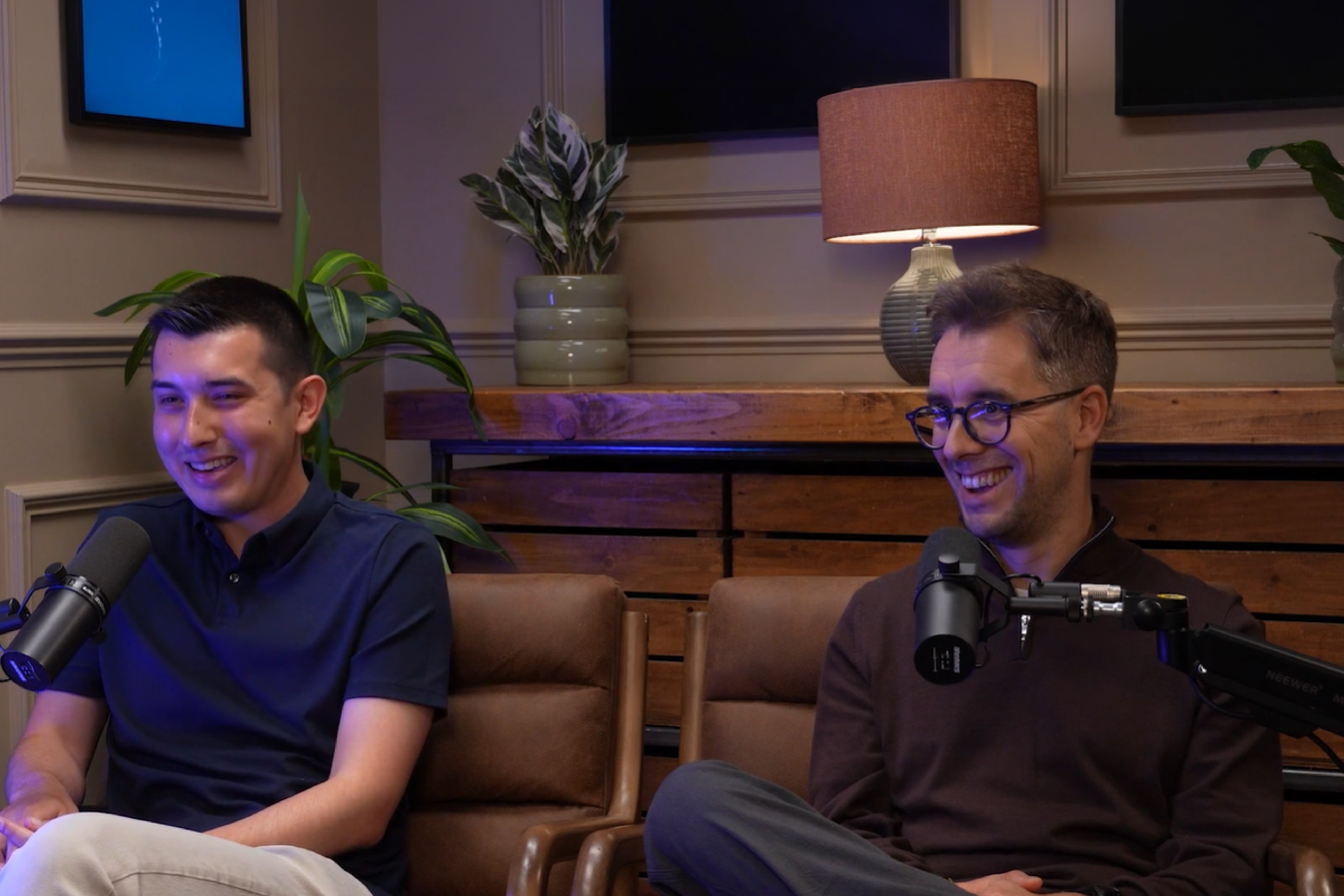 Two men in podcast filming 