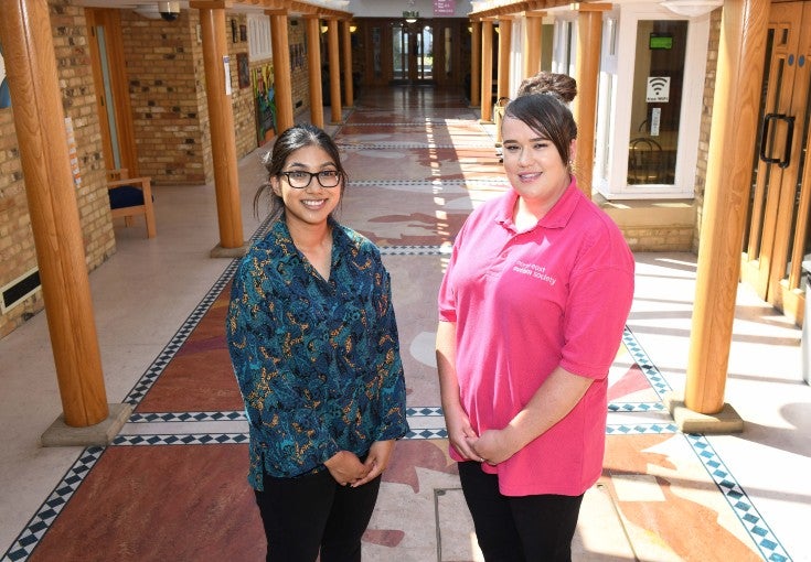 Two people stand in the Riverside Centre in North Shields