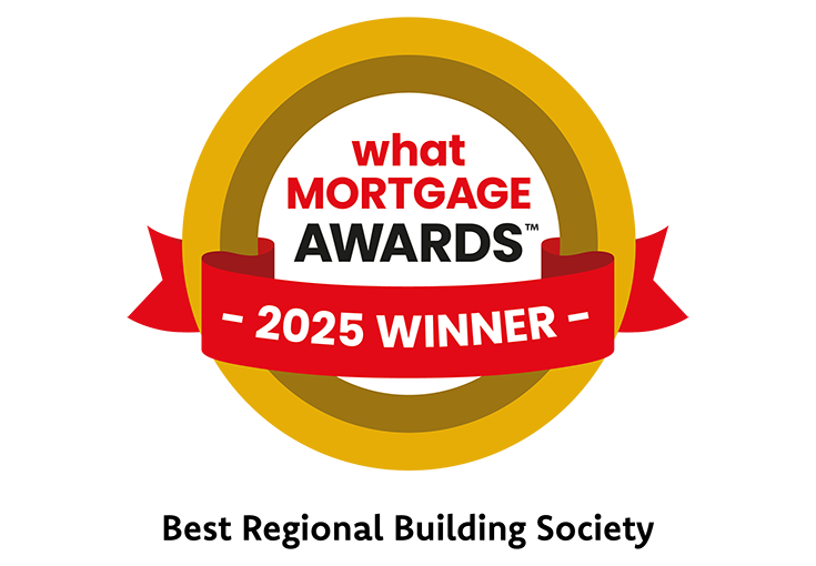 A logo reading, What Mortgage Awards - 2025 winners, best Regional Building Society.