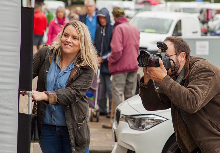 Helena from the branch team and a camera man