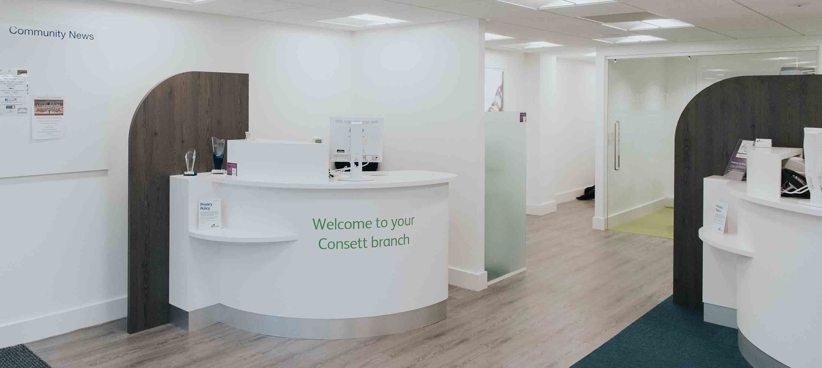 Interior photo of Newcastle Building Society, Consett branch.
