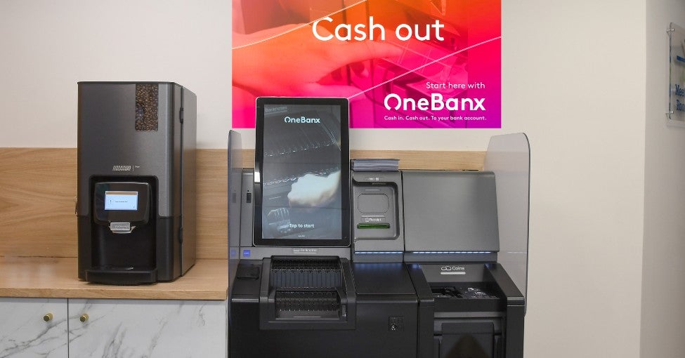 A OneBanx kiosk located inside the Newcastle Building Society Pickering branch.