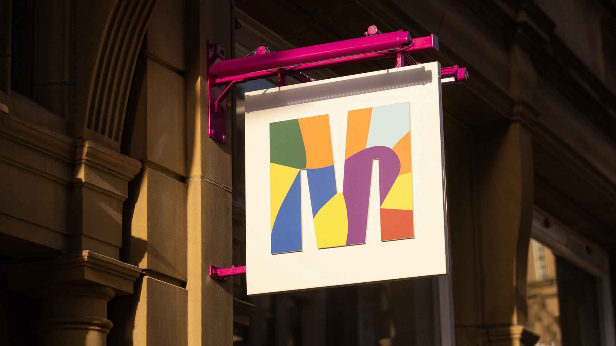 The Manchester Building Society logo on a sign outside our King Street branch. 