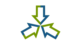 A blue and green icon showing three icons pointing to the centre