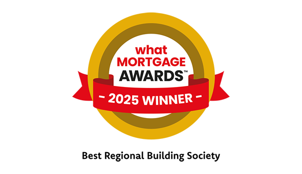 A logo for What Mortgage Awards, 2025 winner Best regional building society.