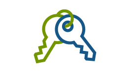 Blue and green house key icon
