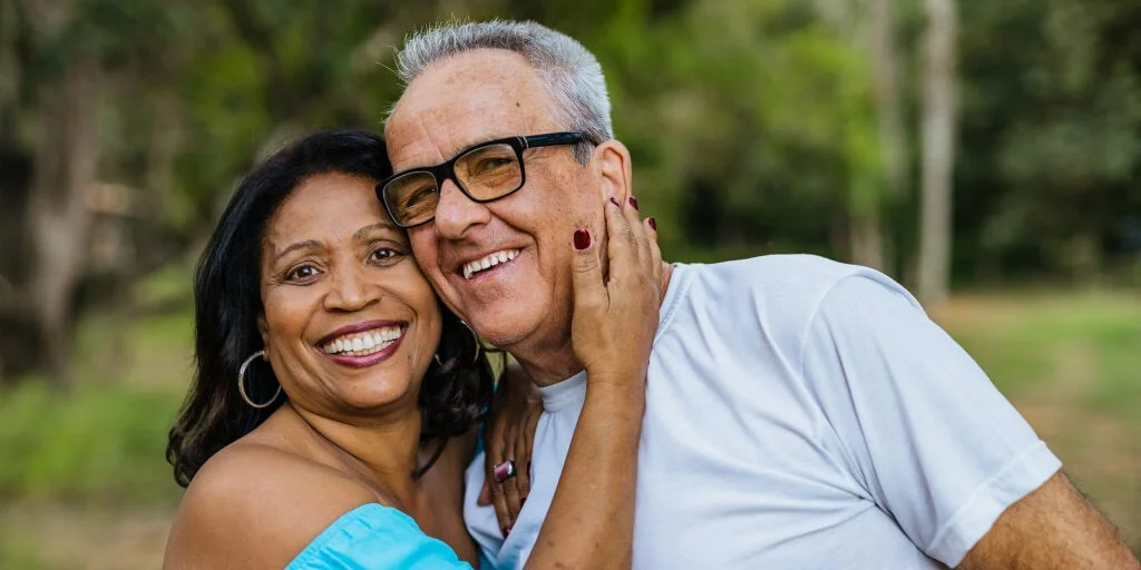 Woman and man smiling