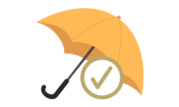 A yellow umbrella with a check mark
