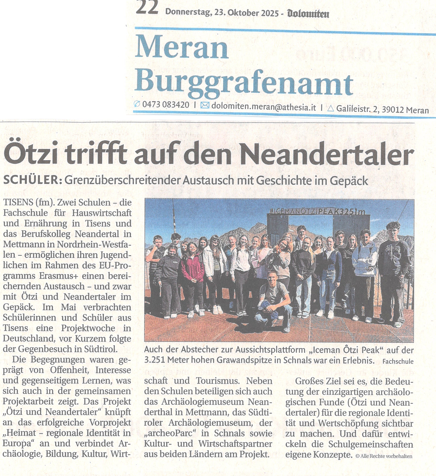 Ötzi trifft auf Neandertaler Foto: FS Tisens