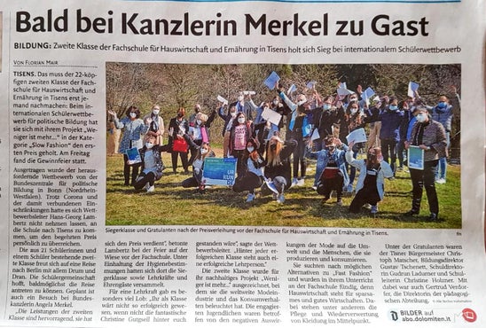 Zeitungsartikel zum Wettbewerb Politische Bildung. Foto: FS Tisens