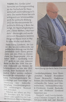 Preisverleihung des Wettbewerbs politische Bildung. Foto: FS Tisens