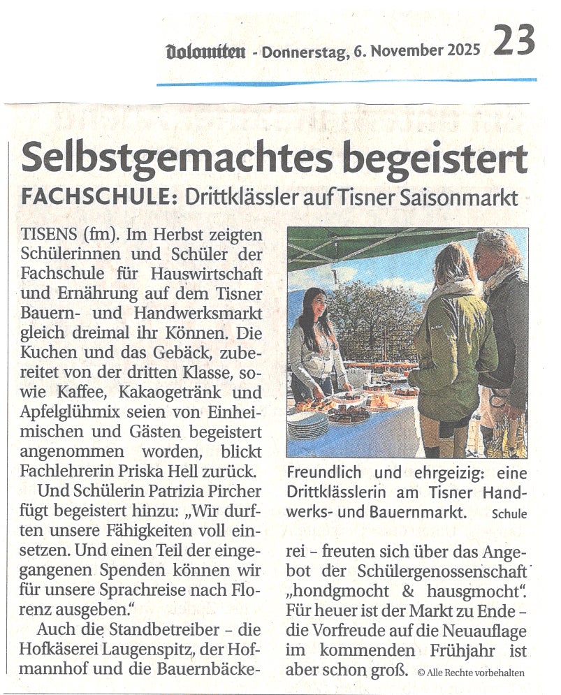 Selbstgemachtes begeistert Foto: FS Tisens