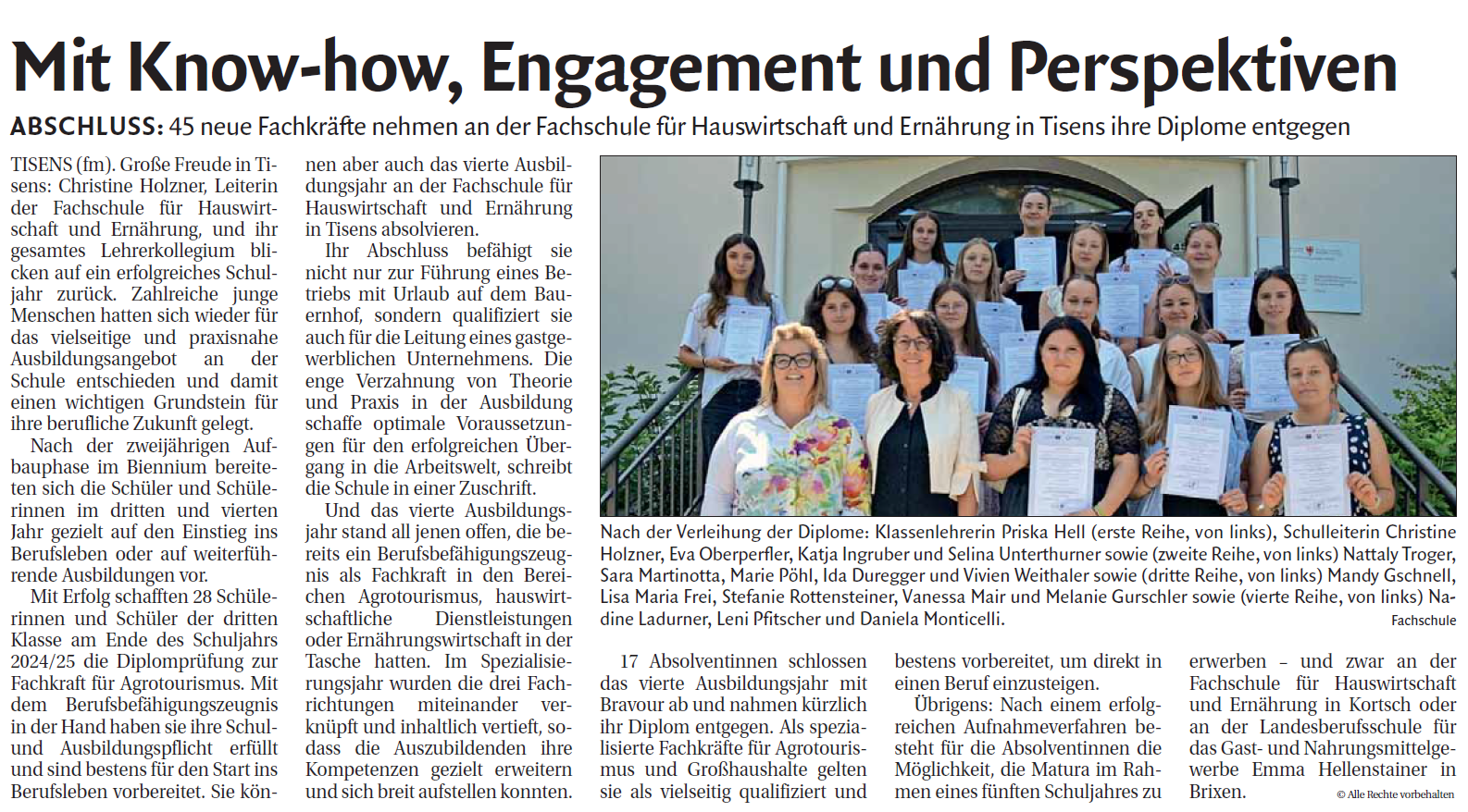 4. Klasse mit Diplomen. Foto: FS Tisens