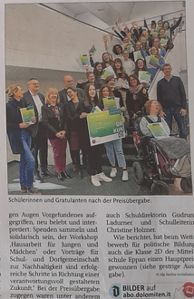 Preisverleihung des Wettbewerbs politische Bildung. Foto: FS Tisens