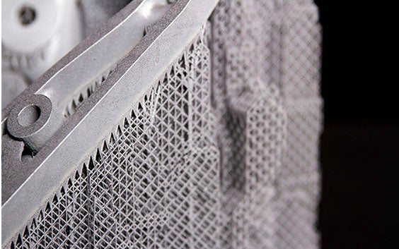 Metal 3D-printed part, close-up view of support structure