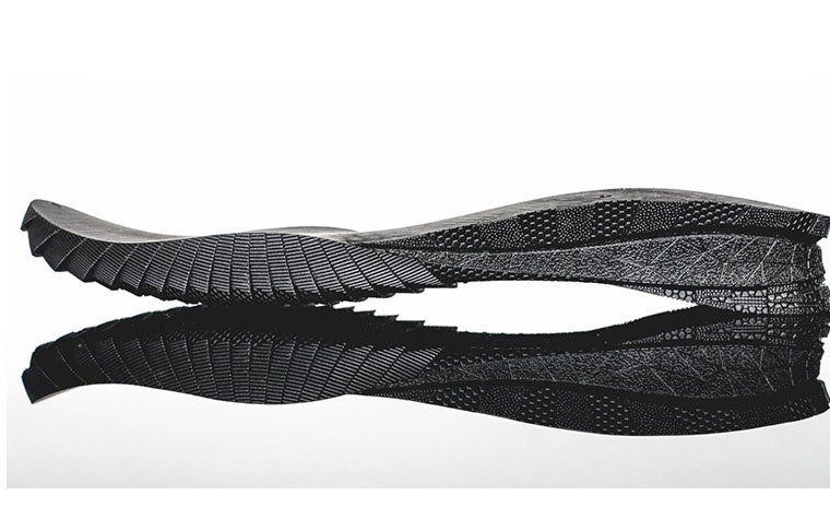 Side view of texturing on a 3D-printed insole