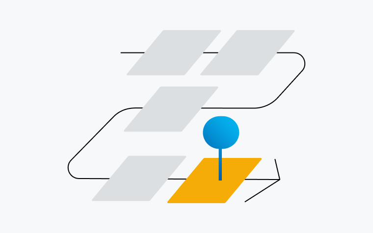 Icon displaying a workflow with a winding arrow between the stages