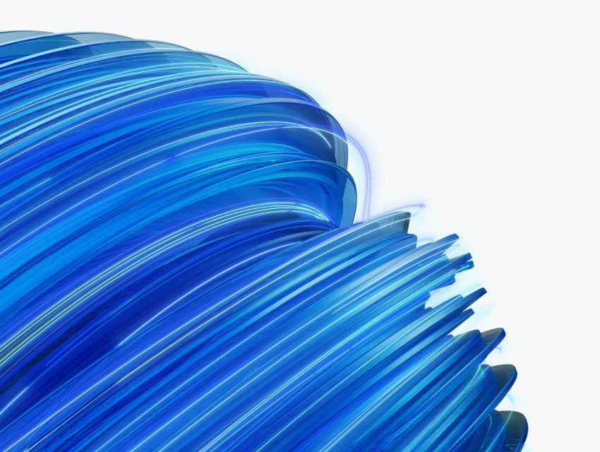 Various blue lines of different widths and shades arching into a circular shape