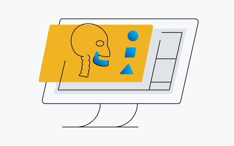 A computer screen with a skull and blue and yellow squares.