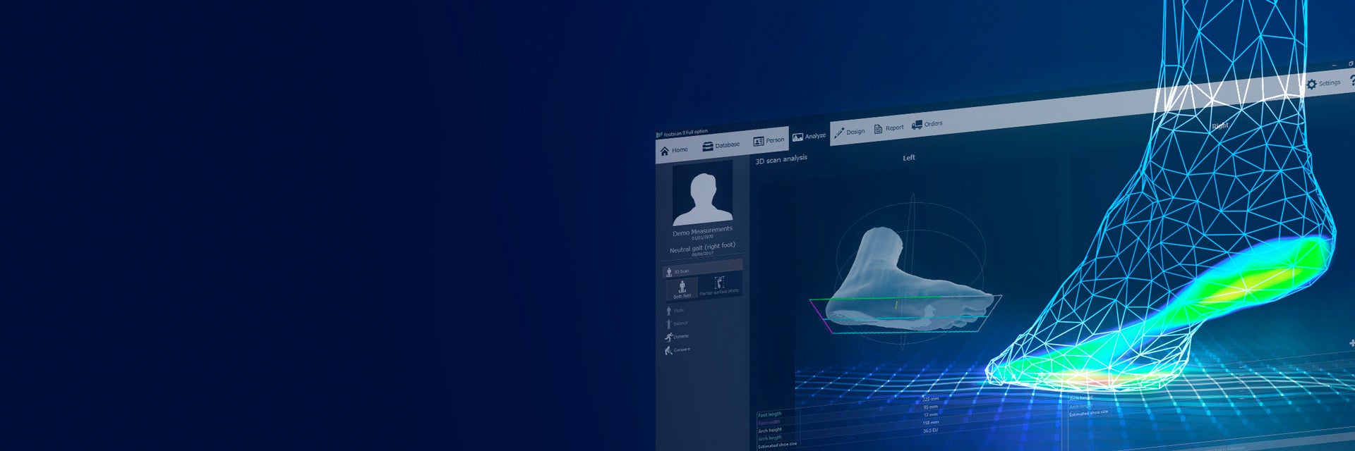 Digital visual of pressure points on the bottom of a foot